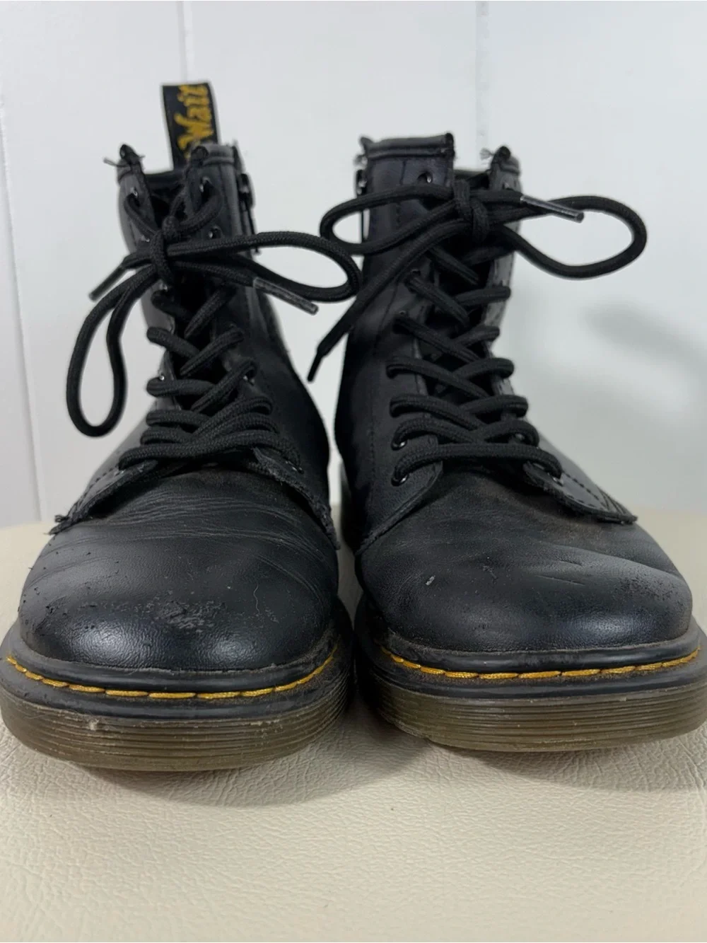 Doc Martens Black Ankle Height Black Leather Combat Boots Youth US3 Kids 3